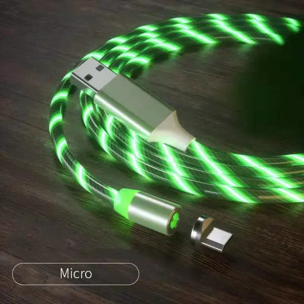 Magnetic Charging Cable Streamer Fast Charging Cable Lighting Micro USB Cable LED Magnet Charger Type-C Cable - Green