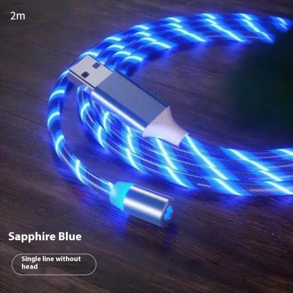 Magnetic Charging Cable Streamer Fast Charging Cable Lighting Micro USB Cable LED Magnet Charger Type-C Cable - Blue 2m