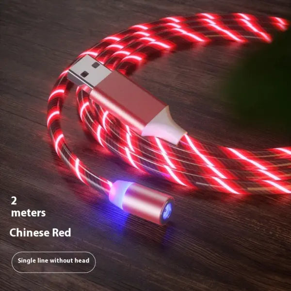 Magnetic Charging Cable Streamer Fast Charging Cable Lighting Micro USB Cable LED Magnet Charger Type-C Cable - Red 2m