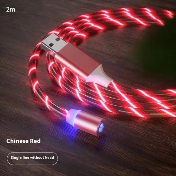 Magnetic Charging Cable Streamer Fast Charging Cable Lighting Micro USB Cable LED Magnet Charger Type-C Cable - Red 2m