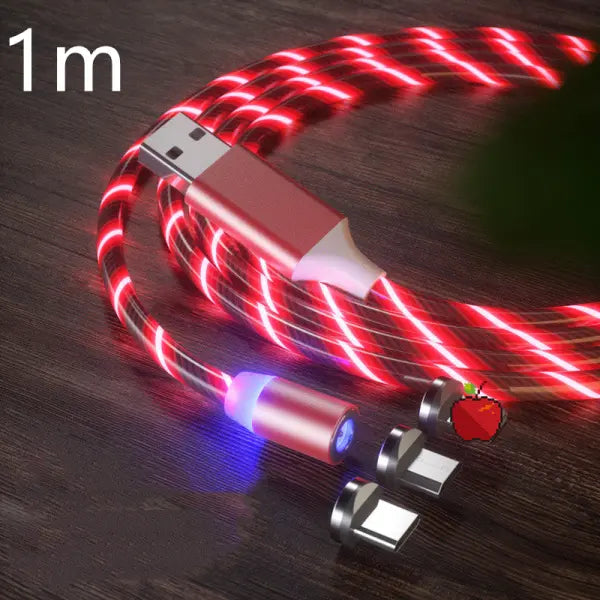 Magnetic Charging Cable Streamer Fast Charging Cable Lighting Micro USB Cable LED Magnet Charger Type-C Cable - Red