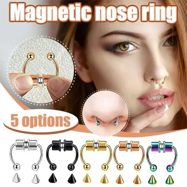 Magnetic Horseshoe Nose Rings 316L Stainless Steel Faux Septum Rings Fake Piercing Clip on Hoop Rings Gift for Women