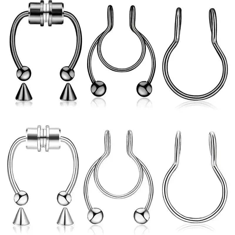 Magnetic Septum Nose Rings - 3Pcs Stainless Steel Clip-On Hoops