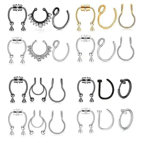 Magnetic Septum Nose Rings - 3Pcs Stainless Steel Clip-On Hoops