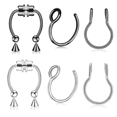 Magnetic Septum Nose Rings - 3Pcs Stainless Steel Clip-On Hoops