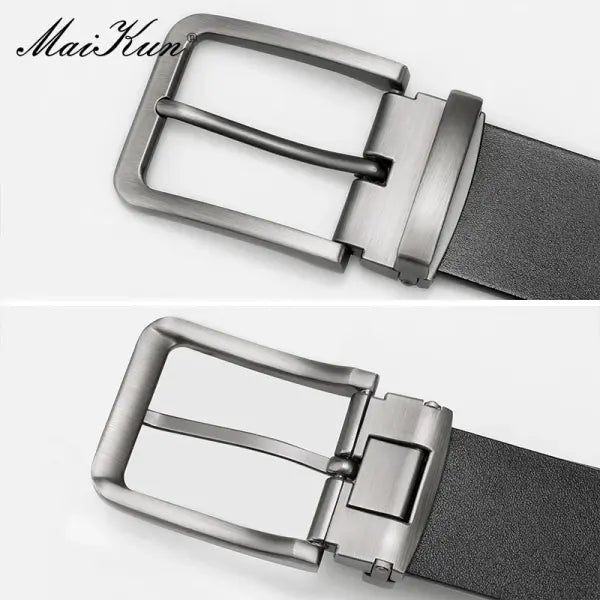 Maikun genuine leather men belt large size alloy pin buckle business suit