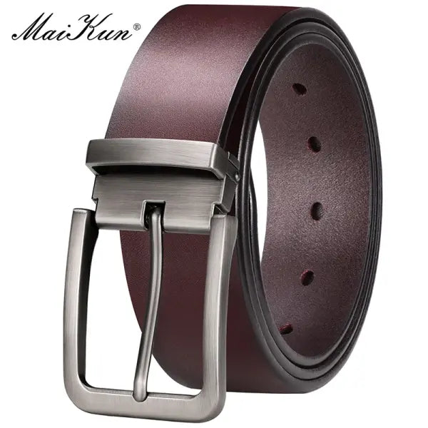 Maikun genuine leather men belt large size alloy pin buckle business suit - Brown / 120cm