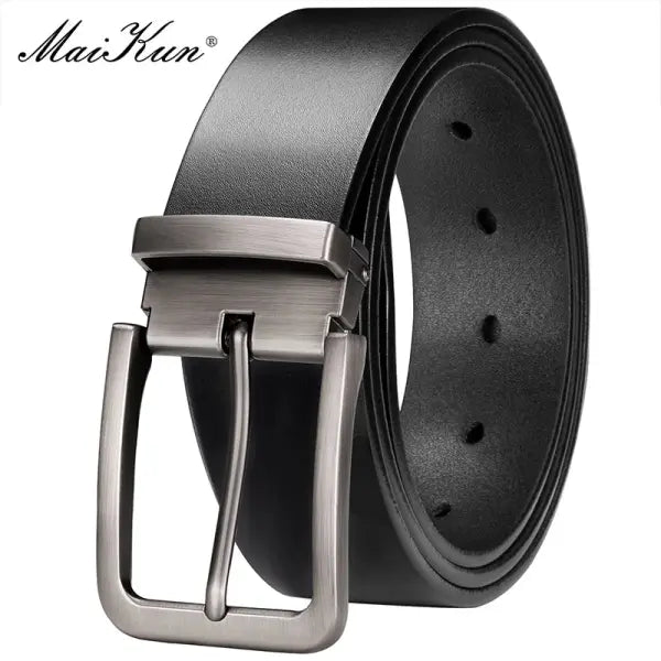 Maikun genuine leather men belt large size alloy pin buckle business suit - Black / 140cm