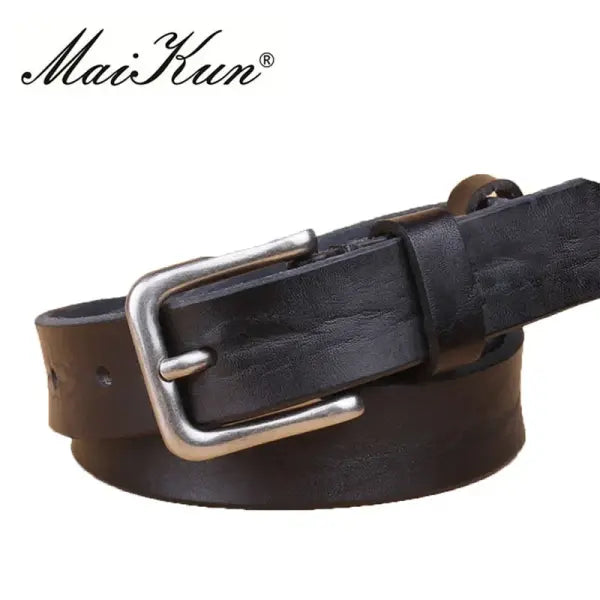 Genuine Leather Pin Buckle Belt Cowhide Cowboy Style - Black / 110cm