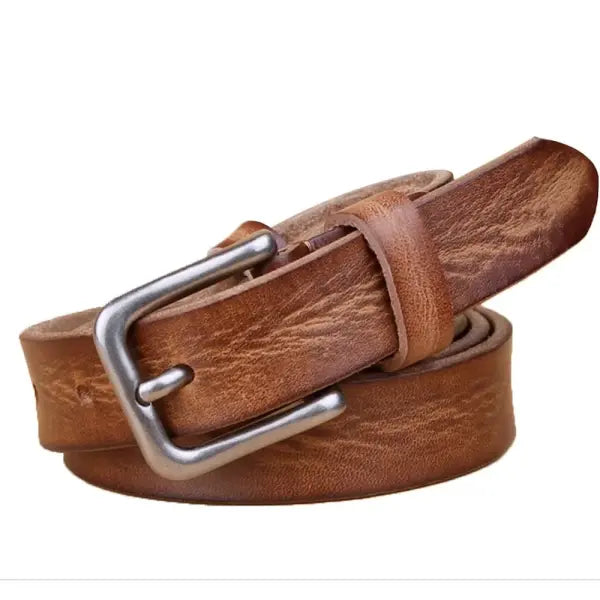 Genuine Leather Pin Buckle Belt Cowhide Cowboy Style - Camel / 115cm