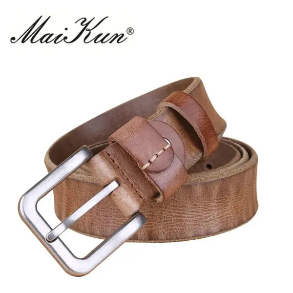 Genuine Leather Pin Buckle Belt Cowhide Cowboy Style