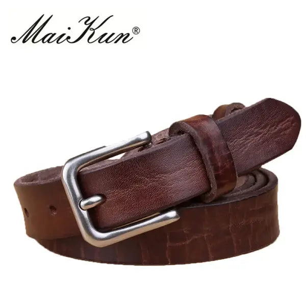 Genuine Leather Pin Buckle Belt Cowhide Cowboy Style - Darkbrown / 115cm