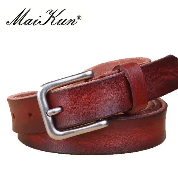 Genuine Leather Pin Buckle Belt Cowhide Cowboy Style - Reddishbrown / 100cm