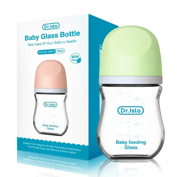 Newborn Anti-Colic Glass Baby Bottle - 3oz/5oz Slow Flow Infant Feeding Bottle - BPA-Free Wide Neck Glass Bottle