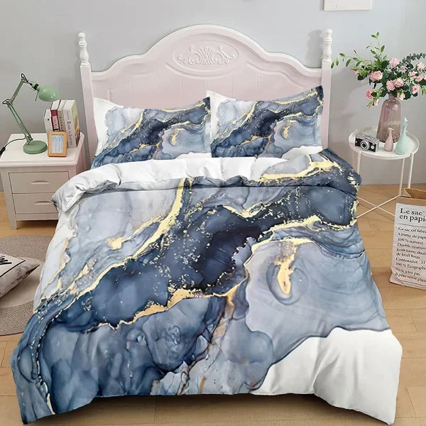 Marble Bedding Set King/Queen Size - Grey Gold Duvet Cover Abstract Art Tie Dye Gothic Quilt Cover - 12 / 240x210cm 3pcs