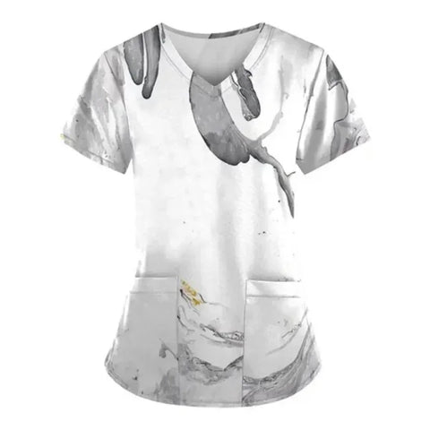 Marble Print Scrubs for Comfortable Nursing Attire with Pockets - Himpall