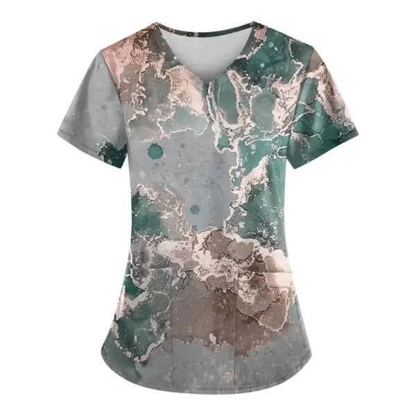 Marble Print Scrubs for Comfortable Nursing Attire with Pockets - Himpall