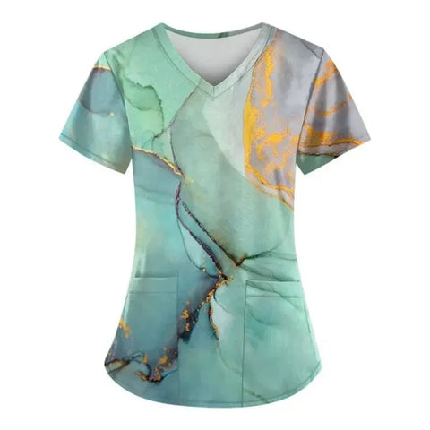 Marble Print Scrubs for Comfortable Nursing Attire with Pockets - Himpall