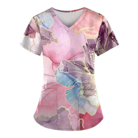 Marble Print Scrubs: Short-Sleeved Tops with Pockets - BHSF0099 / S