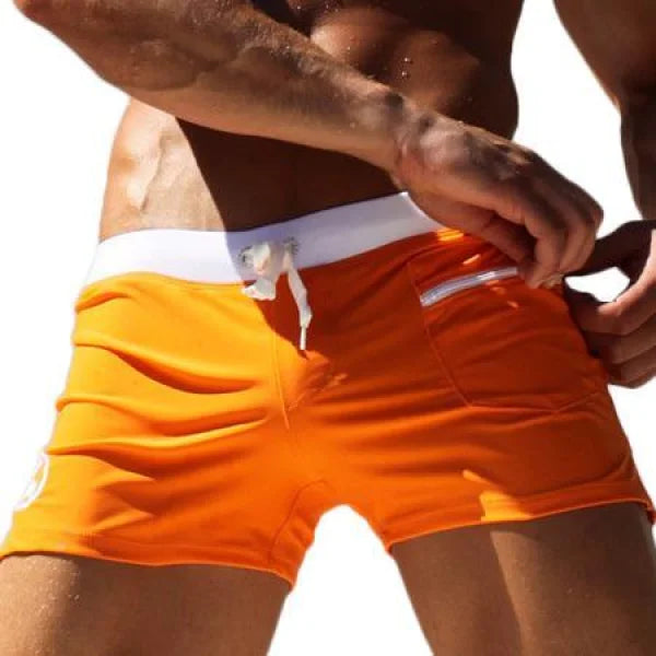 Bright orange Marcin Men Swimwear with white waistband in durable nylon fabric composition