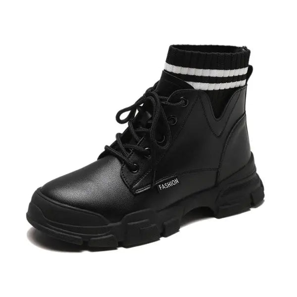Korean Popular Boots with Martin Boots Popular Stitching Design - Black / 35