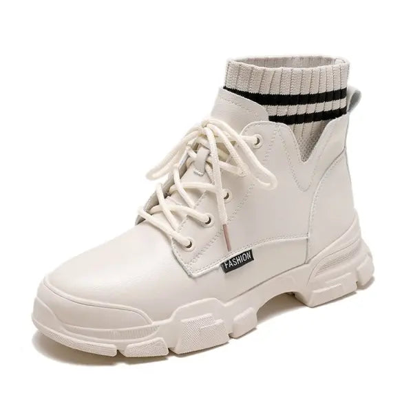 Korean Popular Boots with Martin Boots Popular Stitching Design - White / 35