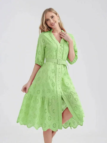Marwin Cotton Summer Dress – Lightweight V-Neck A-line Dress