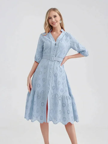 Marwin Cotton Summer Dress – Lightweight V-Neck A-line Dress