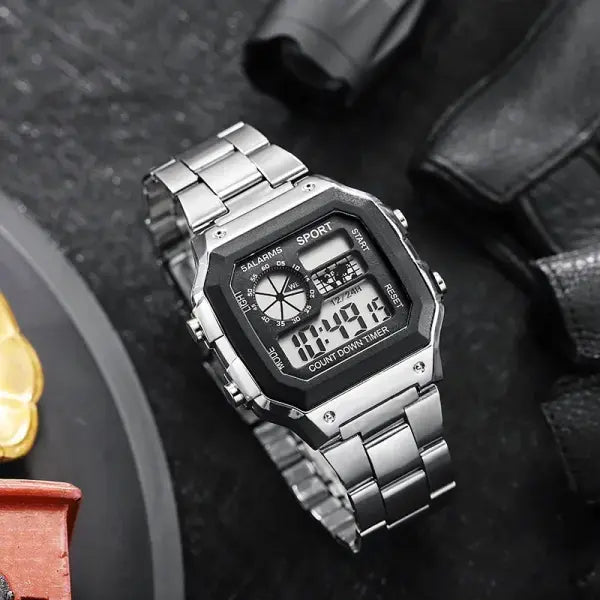 Luxury Digital Watches with Stainless Steel Bracelet Clasp - Silver