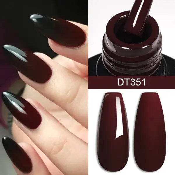 MEET ACROSS 7ml Red Gel Nail Polish Crystal Semi Permanent Soak Off UV Gel Varnish Nail Art Manicure Base Matte Top
