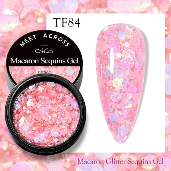 MEET ACROSS Macaron Glitter Nail Gel Polish with Heart Sequins - Himpall
