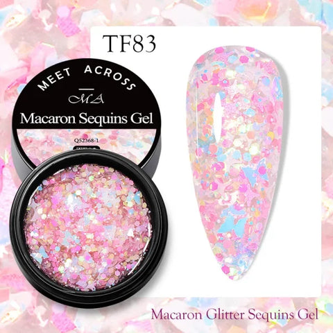 MEET ACROSS Macaron Glitter Nail Gel Polish with Heart Sequins - Himpall