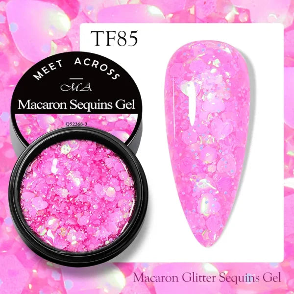 MEET ACROSS Macaron Glitter Nail Gel Polish with Heart Sequins - Himpall