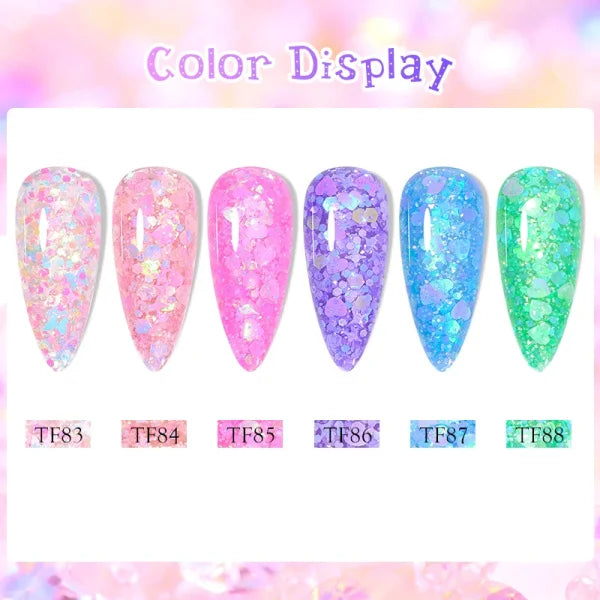 MEET ACROSS Macaron Glitter Nail Gel Polish with Heart Sequins - Himpall