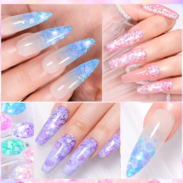 MEET ACROSS Macaron Glitter Nail Gel Polish with Heart Sequins - Himpall