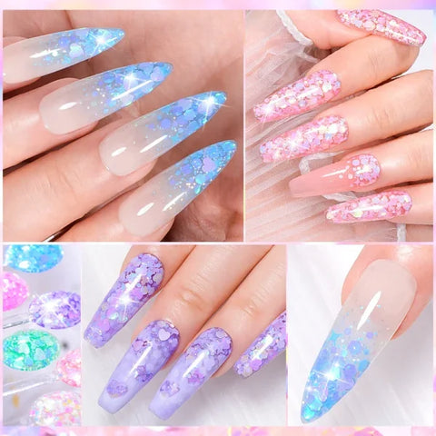 MEET ACROSS Macaron Glitter Nail Gel Polish with Heart Sequins - Himpall