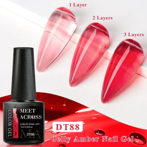 MEET ACROSS Macaron Glitter Nail Gel Polish with Heart Sequins - Himpall