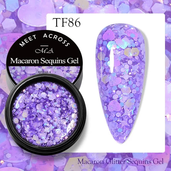 MEET ACROSS Macaron Glitter Nail Gel Polish with Heart Sequins - Himpall