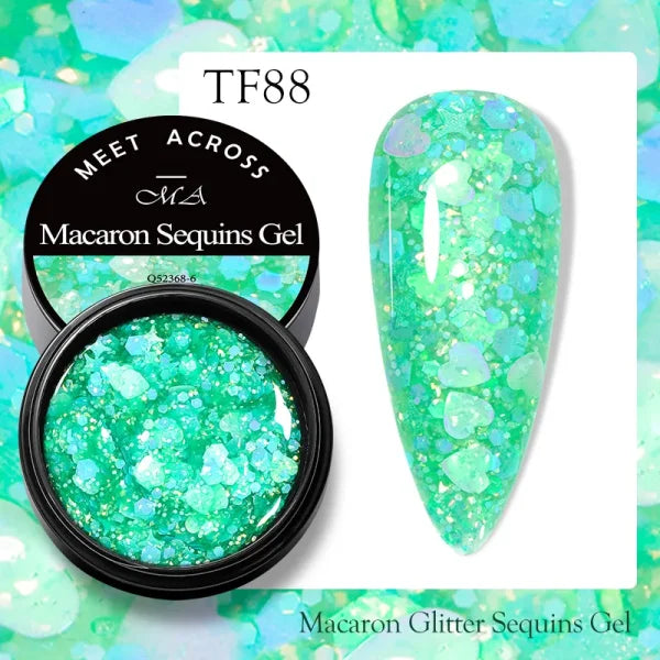 MEET ACROSS Macaron Glitter Nail Gel Polish with Heart Sequins - Himpall