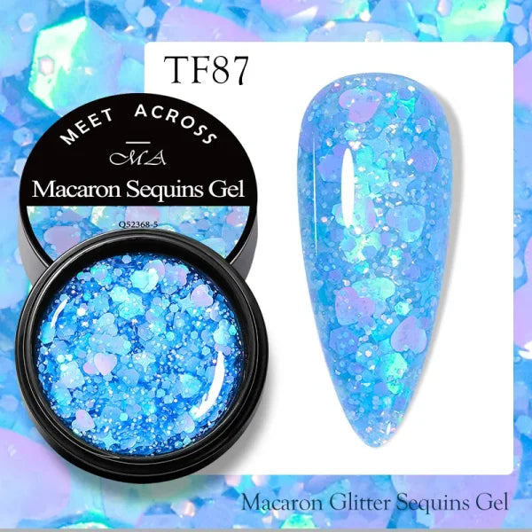 MEET ACROSS Macaron Glitter Nail Gel Polish with Heart Sequins - Himpall