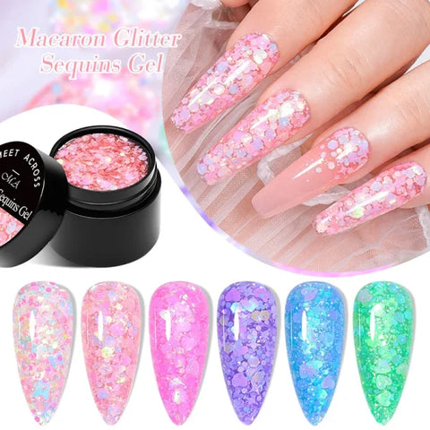 MEET ACROSS Macaron Glitter Nail Gel Polish with Heart Sequins - Himpall