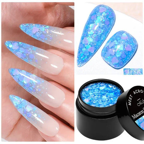MEET ACROSS Macaron Glitter Nail Gel Polish with Heart Sequins - Himpall