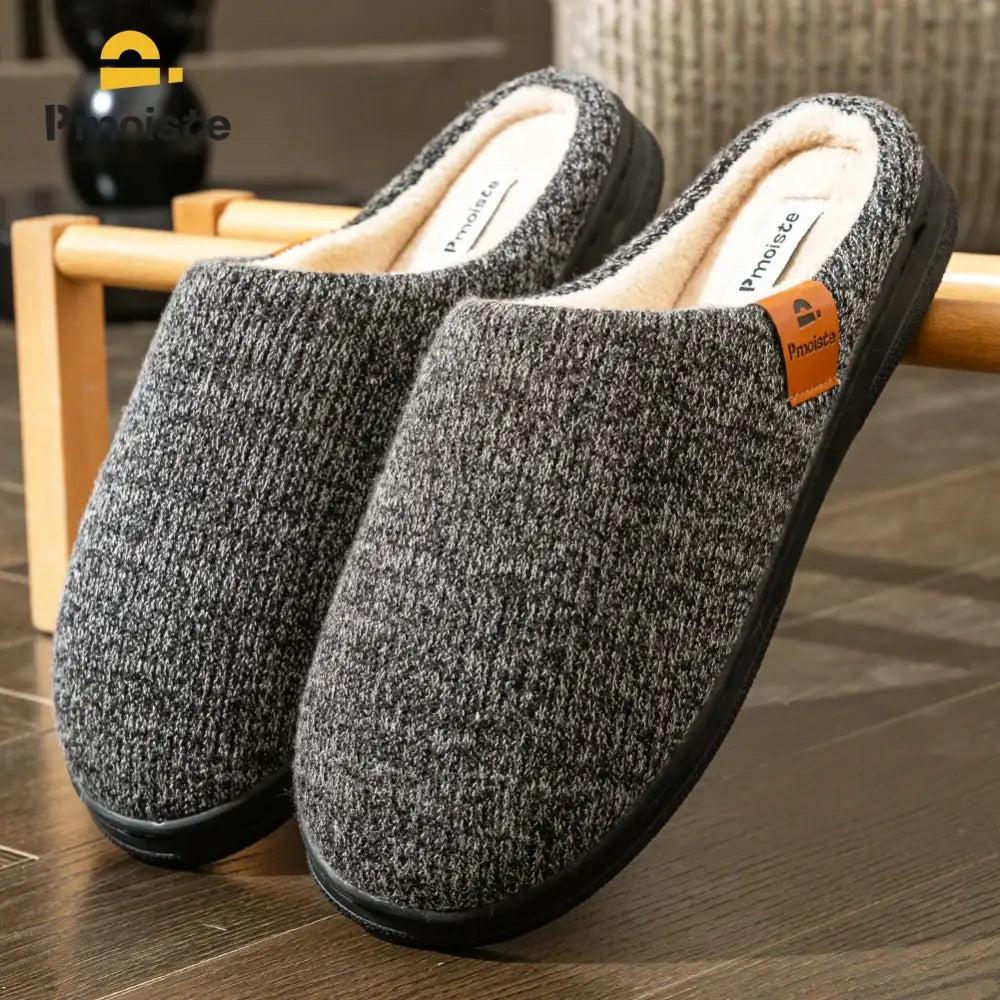 Memory Foam Cushion Slippers men Suede TPR Sole Platform Warm Soft Non Slip Stripe Comfortable Indoor Shoes Knited