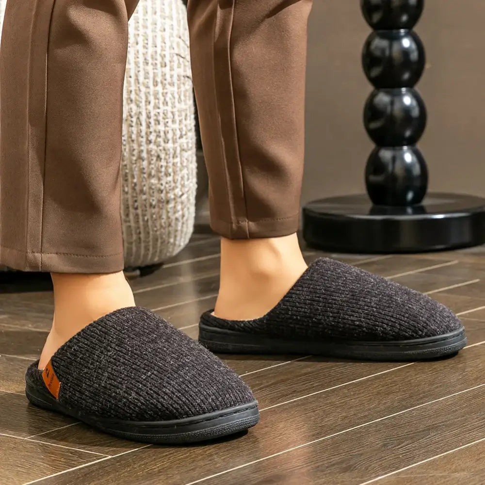 Memory Foam Cushion Slippers men Suede TPR Sole Platform Warm Soft Non Slip Stripe Comfortable Indoor Shoes Knited