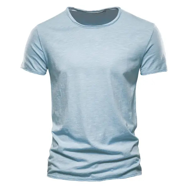 Men 100% Cotton Short Sleeve T Shirt Soft Casual Summer Fitness Type - F038-SkyBlue / CN Size XXXL 88-95kg