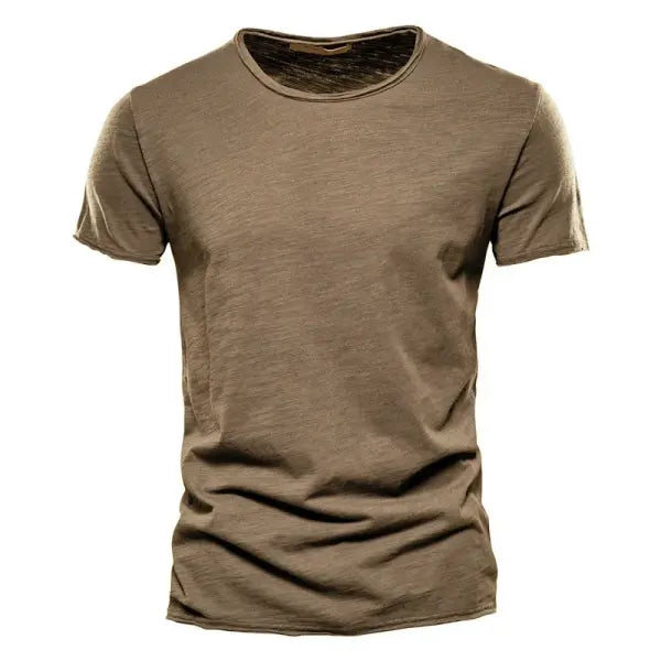 Men 100% Cotton Short Sleeve T Shirt Soft Casual Summer Fitness Type - F038-Camel / CN Size M 55-65kg