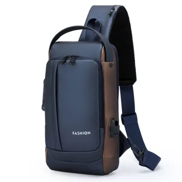 Anti Theft Oxford Sling Pack with USB Charging - Blue-B