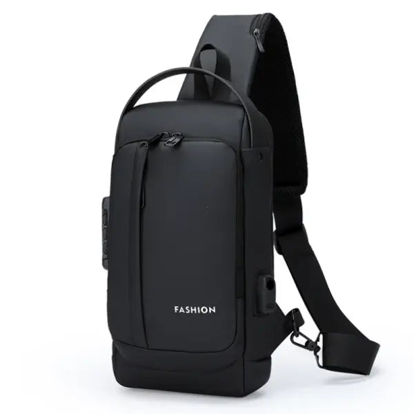 Anti Theft Oxford Sling Pack with USB Charging - Black-B