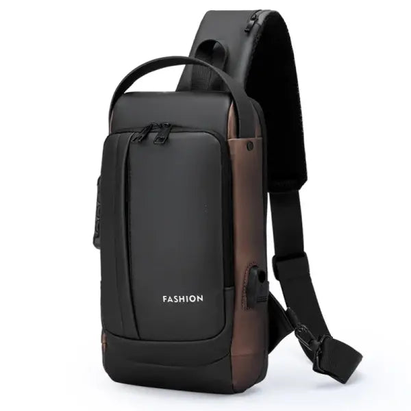 Anti Theft Oxford Sling Pack with USB Charging - Black-brown-B