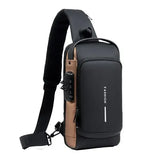 Anti Theft Oxford Sling Pack with USB Charging - Black and brown-A